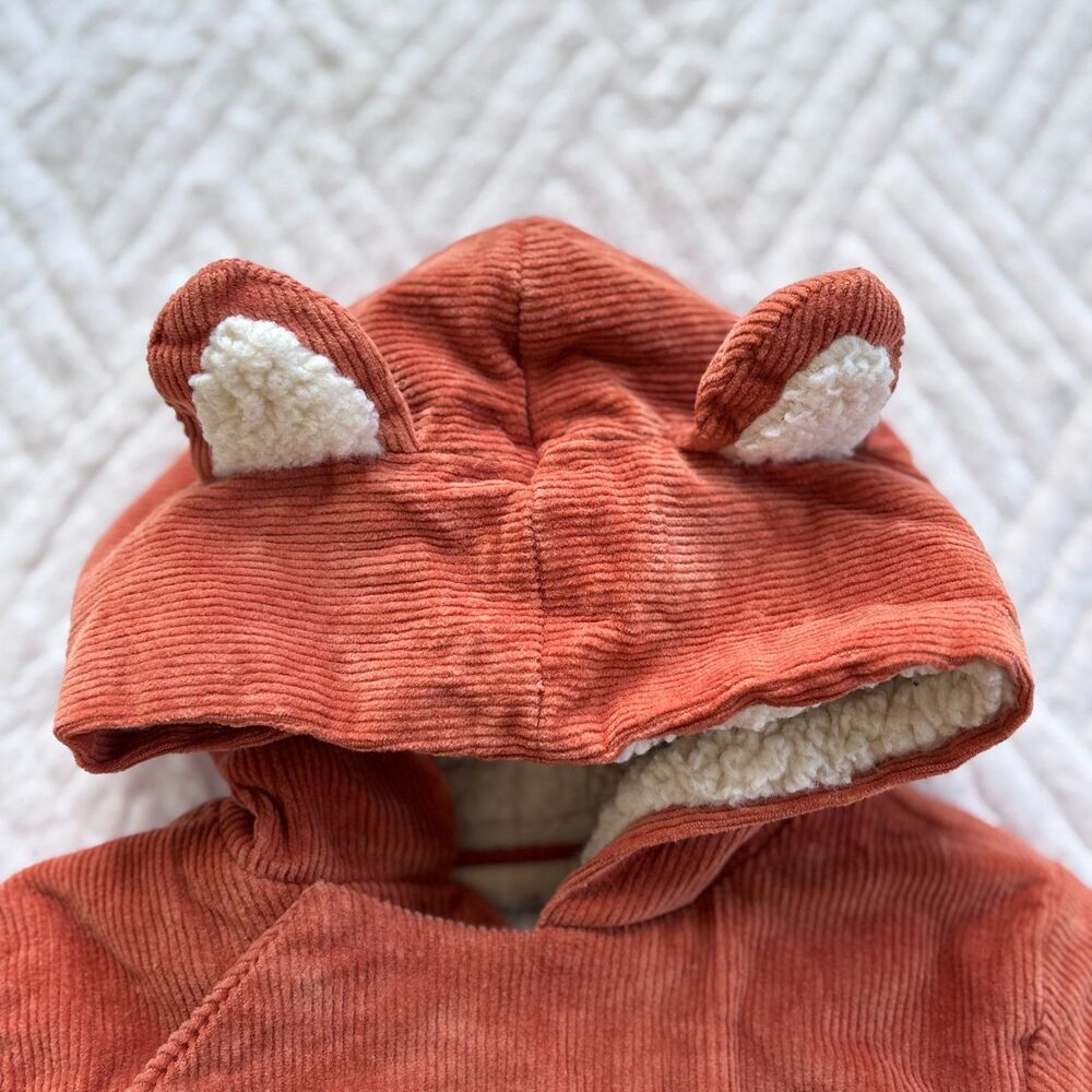 Hanna Andersson Baby Size 80 18-24M Fox Corduroy Sherpa Lined Hooded Jacket Coat - Picture 3 of 8